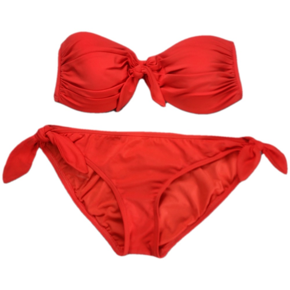 Michael Kors Womens Bikini Set Size 4 Red Bandeau Side Tie MK48427 - Picture 2 of 12